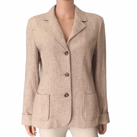 Bloomingdales wool silk woven herringbone  blazer - Picture 1 of 10